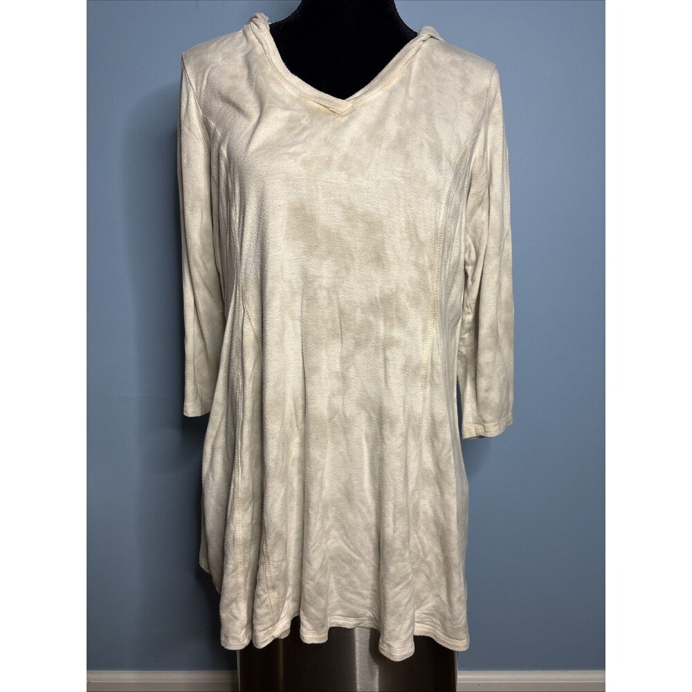 Jones & Co New York Tan/Brown Tie-dye Hoodie (Women’s 1X) 3/4 Sleeve, Shirt Top
